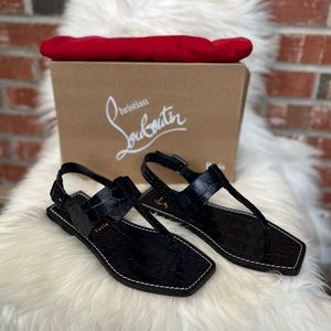 Christian Louboutin Cubongo Flat Calf Ali croc-effect leather thong sandals